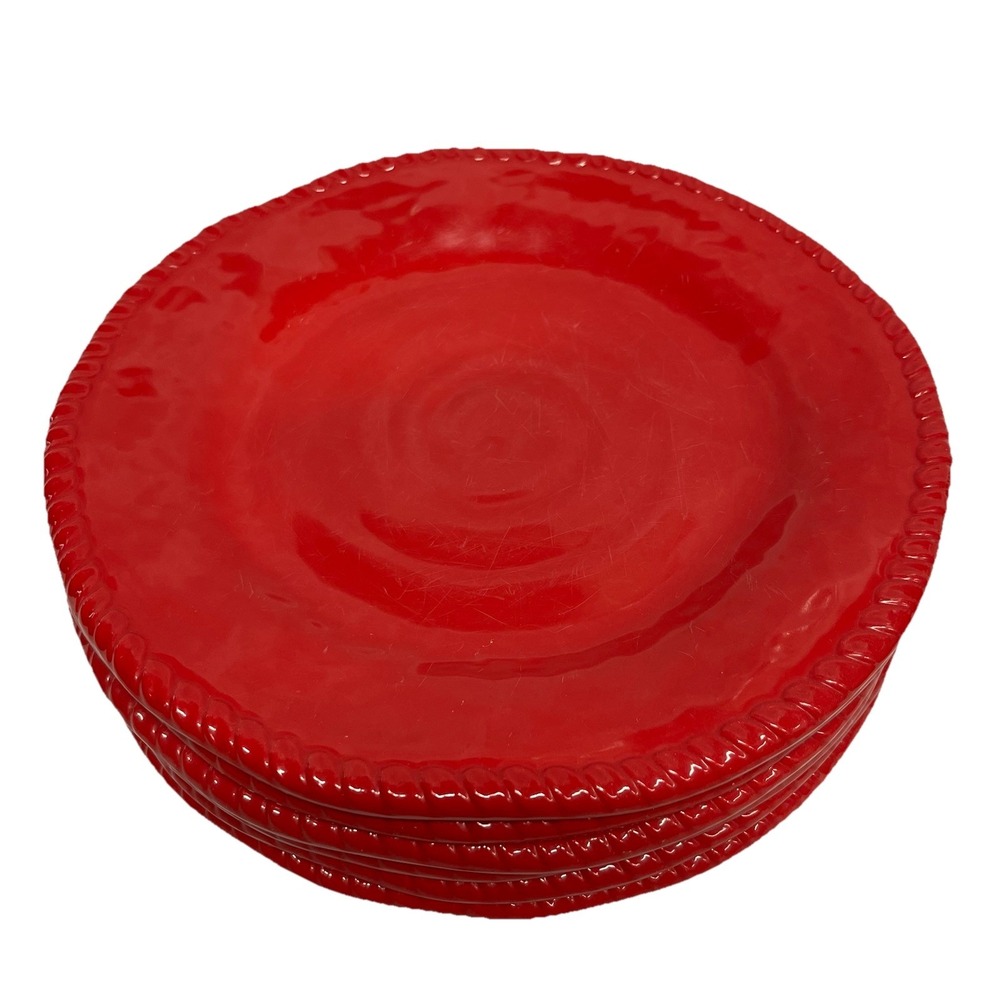 Tommy Bahama Roped Edge Melamine Plates Set Of 6 Dishwasher Safe Red 11"